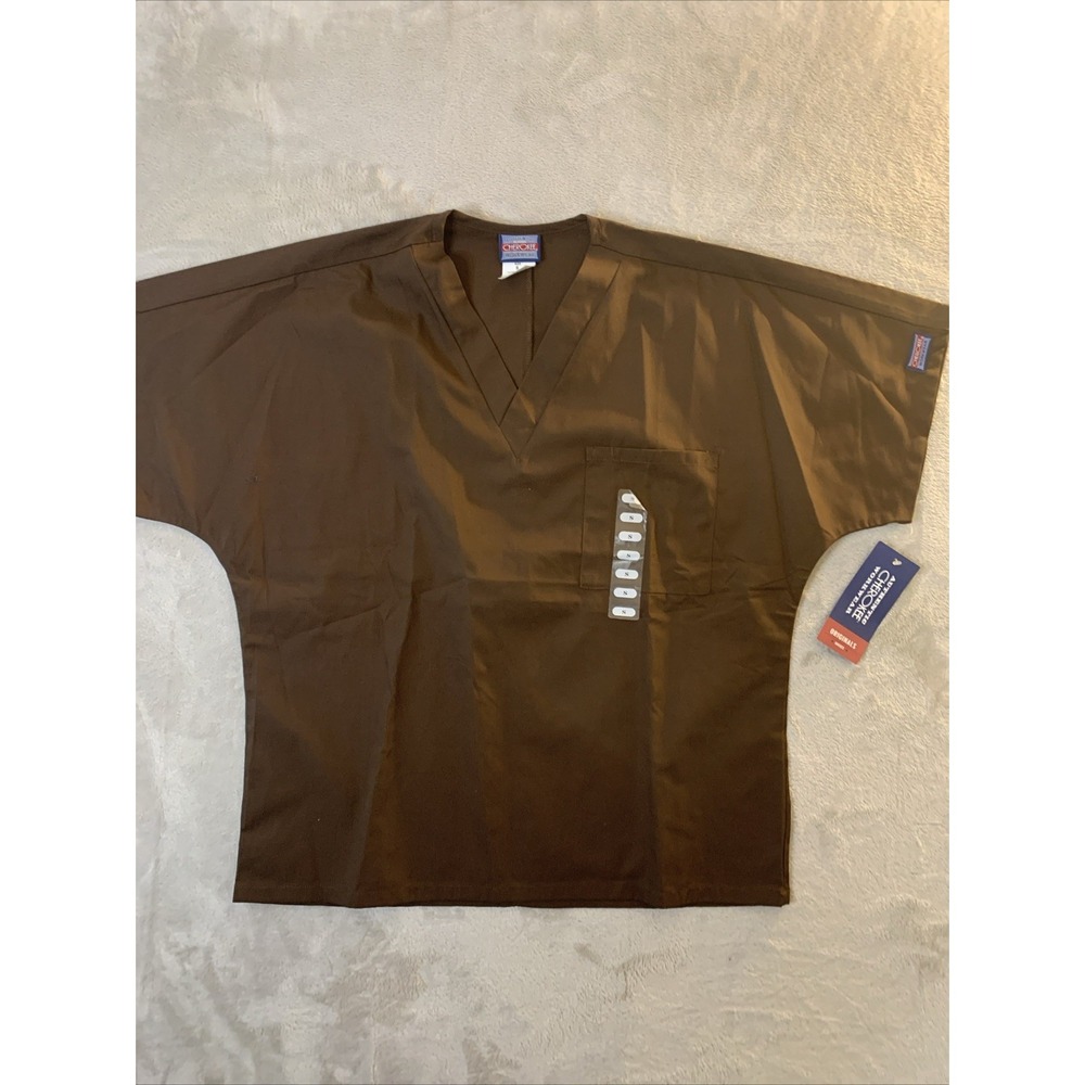 Cherokee Authentic Workwear New Scrub Top Unisex Chocolate Brn S Pocket 1 V Neck